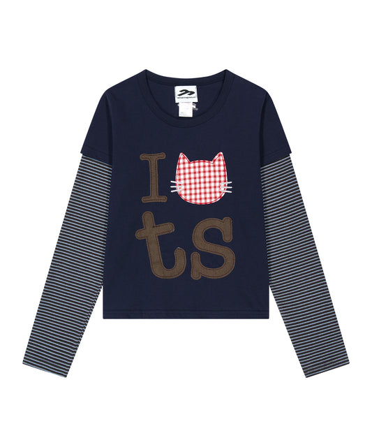 Tansanmagnesium Jooyoung X Tansanmagnesium Cat Layered Long Sleeve Navy