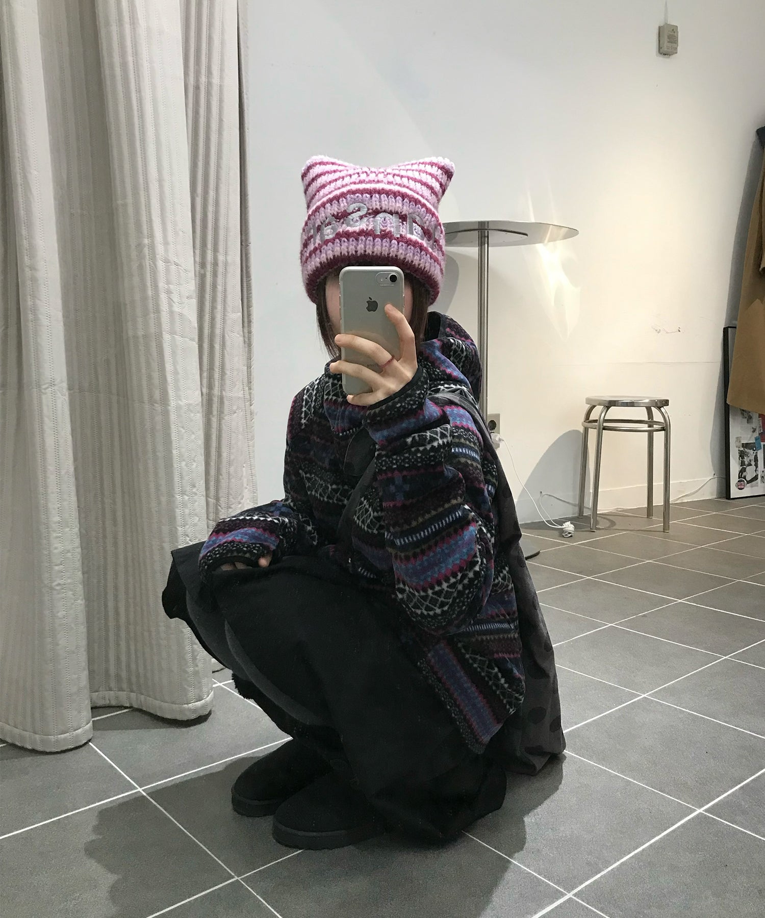 Tansanmagnesium Logo Cat Beanie Pink Stripe
