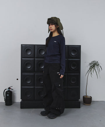 Tansanmagnesium (5/30 Pre-Order Delivery) Cotton Wide Cross Cargo Pants (Black)