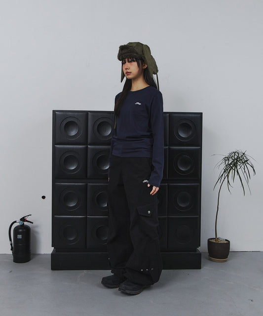 Tansanmagnesium (5/30 Pre-Order Delivery) Cotton Wide Cross Cargo Pants (Black)