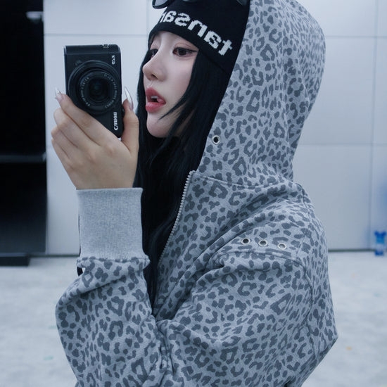 Tansanmagnesium Jooyoung X Tansanmagnesium Hoodie Zip-Up Leopard Grey