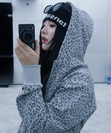 Tansanmagnesium Jooyoung X Tansanmagnesium Hoodie Zip-Up Leopard Grey