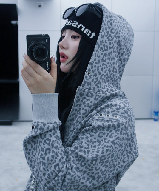 Tansanmagnesium Jooyoung X Tansanmagnesium Hoodie Zip-Up Leopard Grey